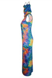 Fashion Casual Print Tie-dye Turtleneck Sleeveless Dress Dresses