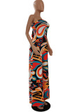Casual Print Bandage Patchwork Strapless Straight Jumpsuits