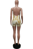 Sexy Casual Print Hollowed Out Backless Spaghetti Strap Skinny Romper