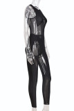 Fashion Sexy Patchwork See-through O Neck Skinny Jumpsuits