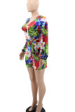 Simplicity Print Patchwork V Neck Straight Rompers