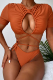 Sexy Solid Bandage Hollowed Out Patchwork Swimwears