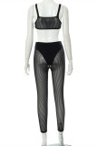 Fashion Sexy Solid See-through Vests Pants O Neck Sleeveless Two Pieces
