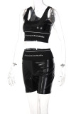 Sexy Casual Letter Print Vests U Neck Sleeveless Two Pieces (Without Coat)