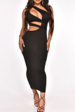 Sexy Solid Hollowed Out One Shoulder Pencil Skirt Dresses