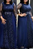 Fashion Sexy Patchwork Sequins See-through O Neck Evening Dress Plus Size Dresses