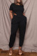 Casual Solid Patchwork Asymmetrical O Neck Short Sleeve Two Pieces