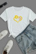 Sweet Street Print Patchwork O Neck T-Shirts