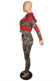 Fashion Casual Print Leopard Patchwork Hooded Collar Long Sleeve Two Pieces