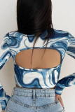 Sexy Print Patchwork Backless Half A Turtleneck Tops