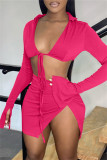 Fashion Sexy Solid Bandage Slit V Neck Long Sleeve Two Pieces