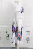 Fashion Casual Print Patchwork O Neck Plus Size Two Pieces