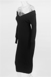 Fashion Casual Solid Basic V Neck Long Sleeve Dresses