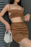 Sexy Solid Patchwork Spaghetti Strap Sleeveless Two Pieces