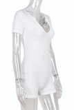 Sexy Casual Solid Basic V Neck Short Sleeve Skinny Romper