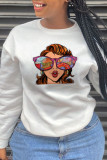 Casual Print Patchwork O Neck Tops