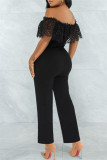 Fashion Casual Solid Lace Patchwork Off the Shoulder Regular Jumpsuits