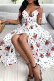 Casual Print Patchwork Knotted Spaghetti Strap Sling Dress Dresses