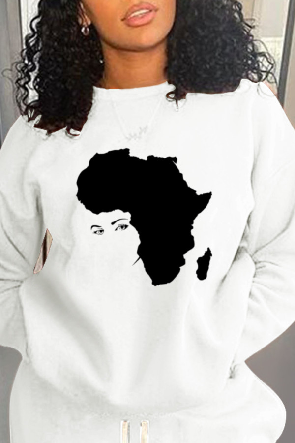 Street Daily Print Patchwork O Neck Tops