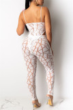 Fashion Sexy Print See-through Backless Spaghetti Strap Sleeveless Two Pieces