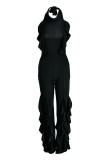 Sexy Casual Solid Patchwork Backless Turtleneck Regular Jumpsuits