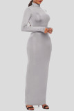 Fashion Casual Solid Basic Turtleneck Long Sleeve Dresses