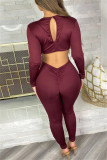 Sexy Casual Solid Hollowed Out Backless V Neck Skinny Jumpsuits
