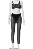 Fashion Sexy Solid See-through Vests Pants O Neck Sleeveless Two Pieces