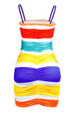 Fashion Sexy Print Backless Fold Spaghetti Strap Sleeveless Dress