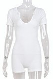 Sexy Casual Solid Basic V Neck Short Sleeve Skinny Romper