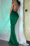 Fashion Sexy Solid Backless Cross Straps Spaghetti Strap Evening Dress