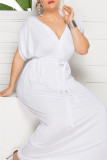 Fashion Casual Plus Size Solid Patchwork V Neck Long Dress