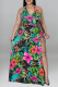 Sweet Print Patchwork Halter Cake Skirt Plus Size Swimwear