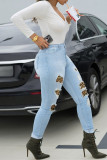 Fashion Casual Patchwork Leopard Ripped High Waist Skinny Denim Jeans