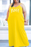 Casual Print Patchwork Spaghetti Strap Sling Dress Plus Size Dresses