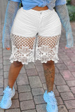 Fashion Casual Patchwork Lace Regular High Waist Plus Size Denim Shorts