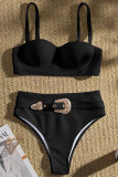 Sexy Solid Patchwork Metal Accessories Decoration Swimwears