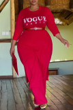 Plus Size Casual Vacation Letter High Opening O Neck Plus Size Two Pieces