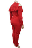 Fashion Casual Solid Hollowed Out O Neck Plus Size Two Pieces