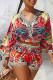 Sexy Print Patchwork V Neck Three Quarter Two Pieces