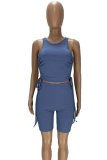 Sportswear Solid Draw String O Neck Sleeveless Two Pieces
