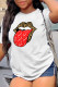 Casual Street Lips Printed Patchwork O Neck T-Shirts