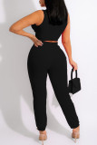 Fashion Sexy Solid Cardigan Pants V Neck Sleeveless Two Pieces