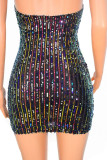 Sexy Solid Sequins Patchwork Backless Halter Pencil Skirt Dresses