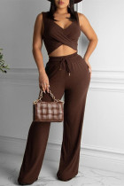 Sexy Casual Solid Vests Pants V Neck Sleeveless Two Pieces