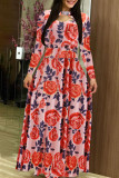 Casual Print Hollowed Out Patchwork O Neck A Line Dresses
