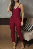 Sexy Solid Patchwork Spaghetti Strap Regular Jumpsuits