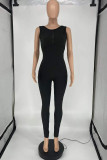 Fashion Casual Solid Backless O Neck Skinny Jumpsuits