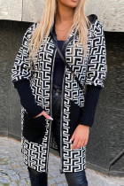 Fashion Casual Print Patchwork Cardigan Hooded Collar Outerwear
