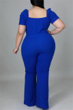 Fashion Casual Solid Basic V Neck Plus Size Jumpsuits